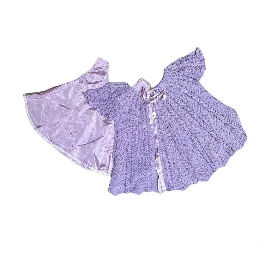 Vintage Hand Crocheted Toddler Girl's Lavender Dress and Under Slip
